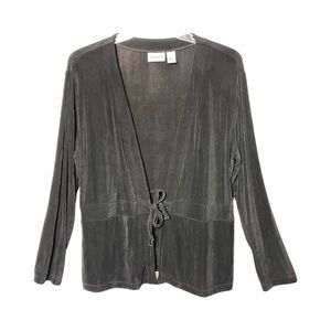 Chico’s Travelers | Black Tie Front Longline Long Sleeve Cardigan , Size 3 (XL)